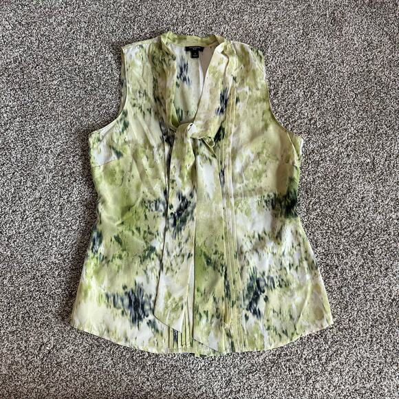 Ann Taylor green silk sleeveless button down top size 4 - Picture 5 of 10